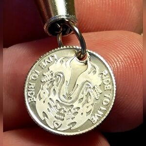 999 Fine Silver Live To Ride Pendant / Charm - 1g - 25mm - Dragon - Amulet